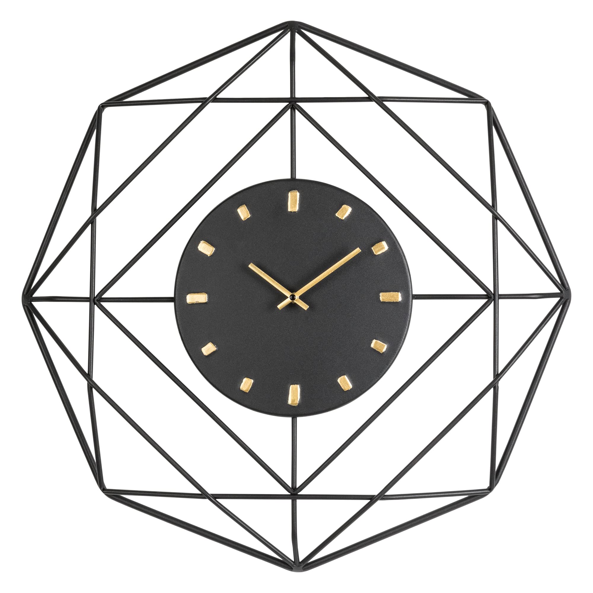 Glitzhome 24” Modern Metal Octagonal Wall Clock, Black Golden Wall Clock Decorative Contemporary Silent Wall Mounted Clock, Battery Operated Hanging Clock for Home Living Room Office Classroom
