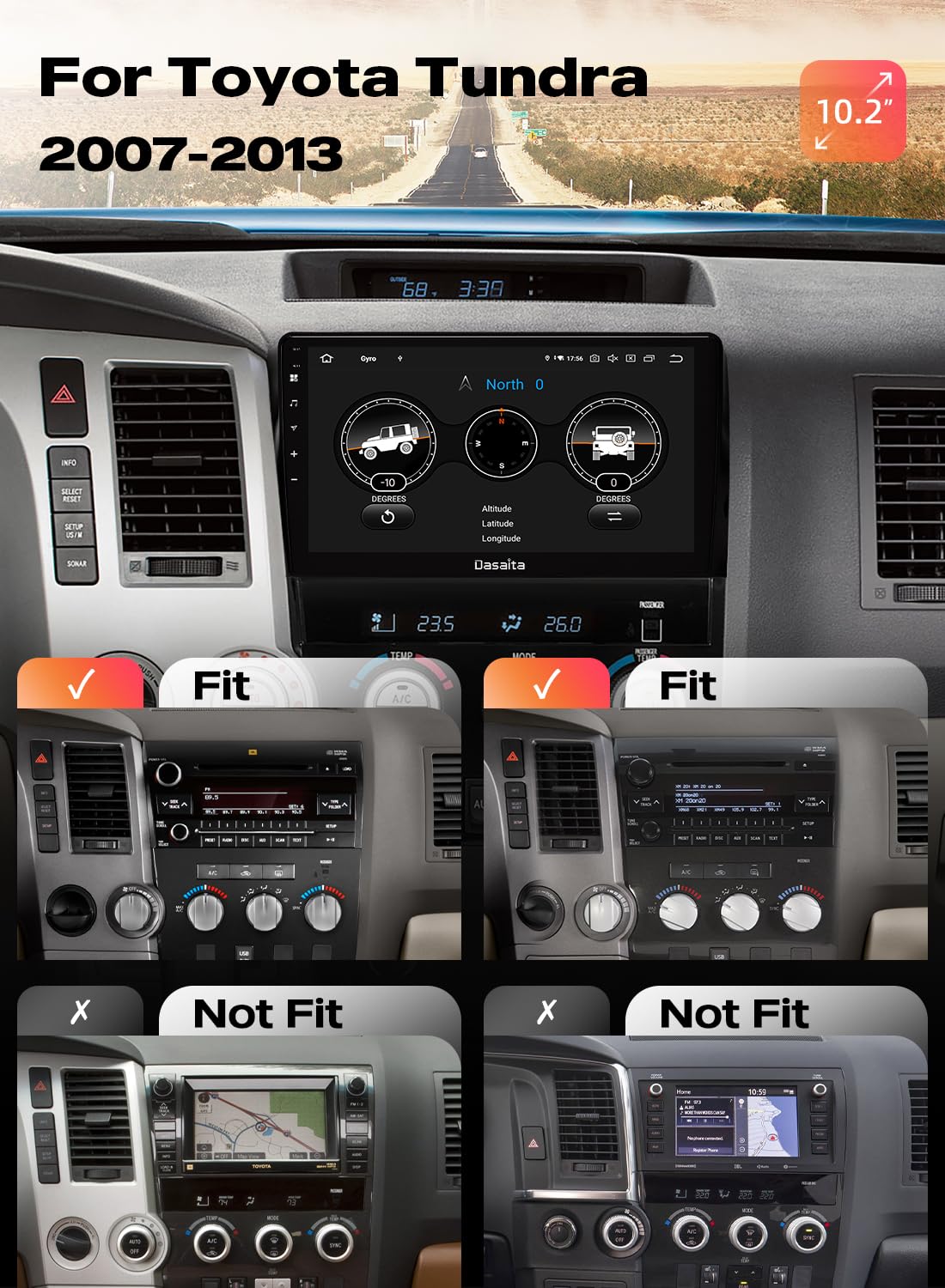 Dasaita G13 Radio for 2007-2013 Toyota Tundra Upgrade, Wireless CarPlay, Android Auto, Qualcomm 665 CPU, Optical Amplifier Output, 6GB RAM 64GB ROM, 4G LTE, 5G WiFi, Android 13