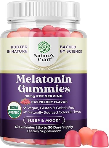 Gomitas orgánicas de melatonina de 10 mg por porción, gomitas sabrosas para dormir de acción rápida para adultos, melatonina extra fuerte, 10 mg