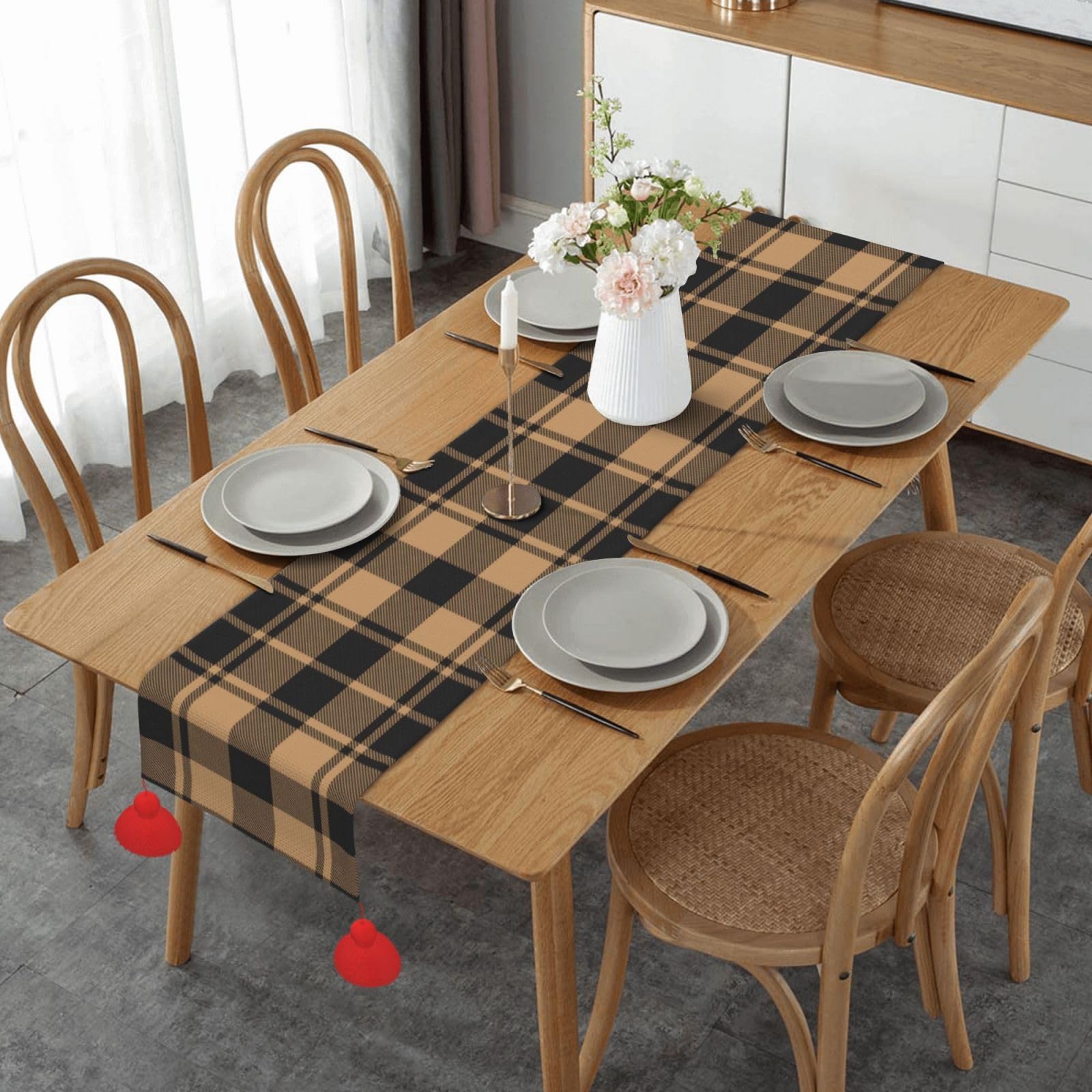 Chemin de table antidérapant avec pompons déco cuisine salle à manger Noël