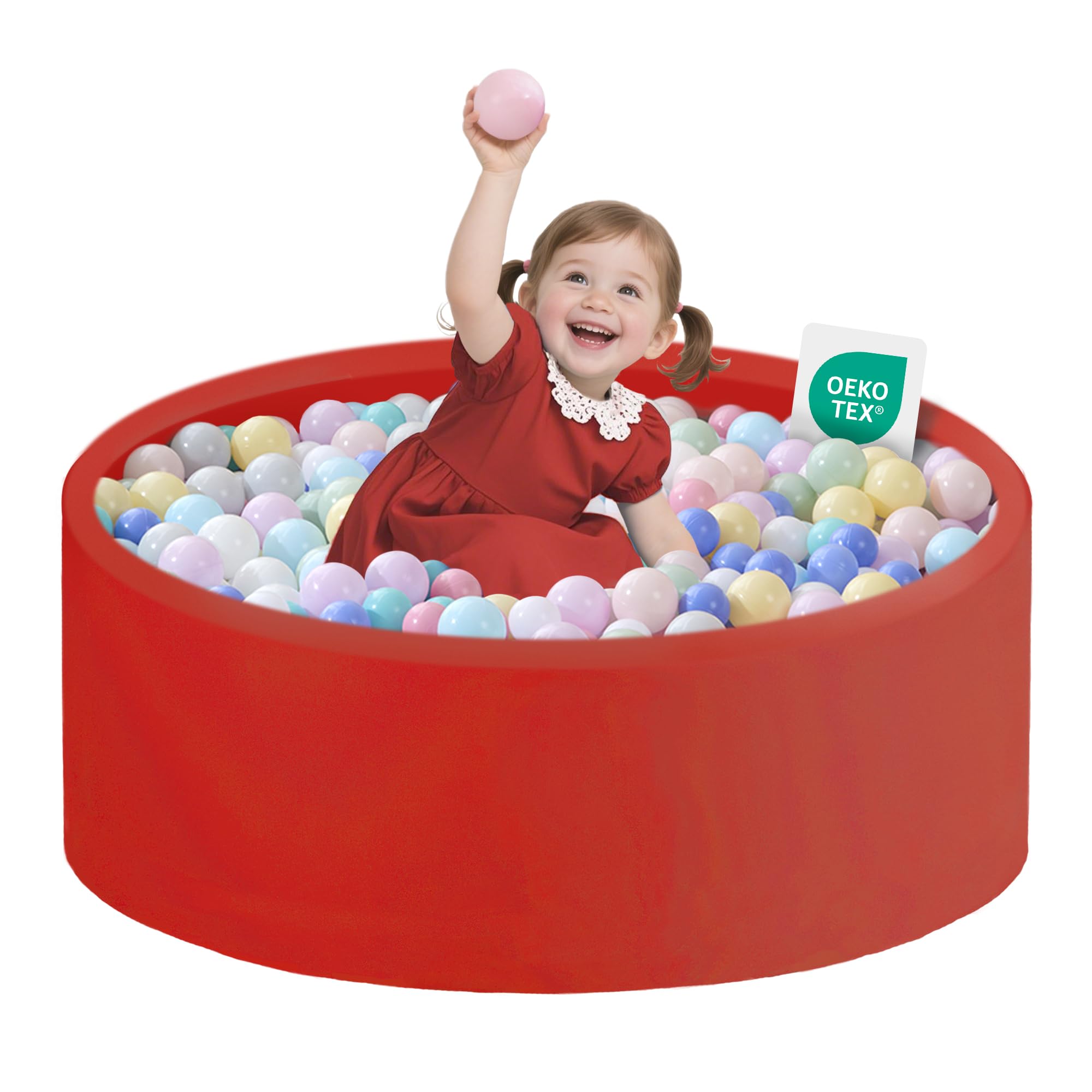 Ball Pit for Toddlers 1-3 Memory Foam Ball Pits 31.5''x11.8'' Baby Ball Pit Indoor Game Round Play Ball Pool For Children for Girls and Boys (Red, NO Balls)
