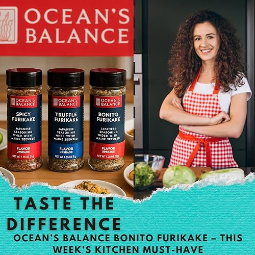 Miniatura 8 de Condimento de algas marinas Ocean Balance Bonito con copos de atún secos condimento Furikake con copos de bonito ahumados  algas marinas de la costa