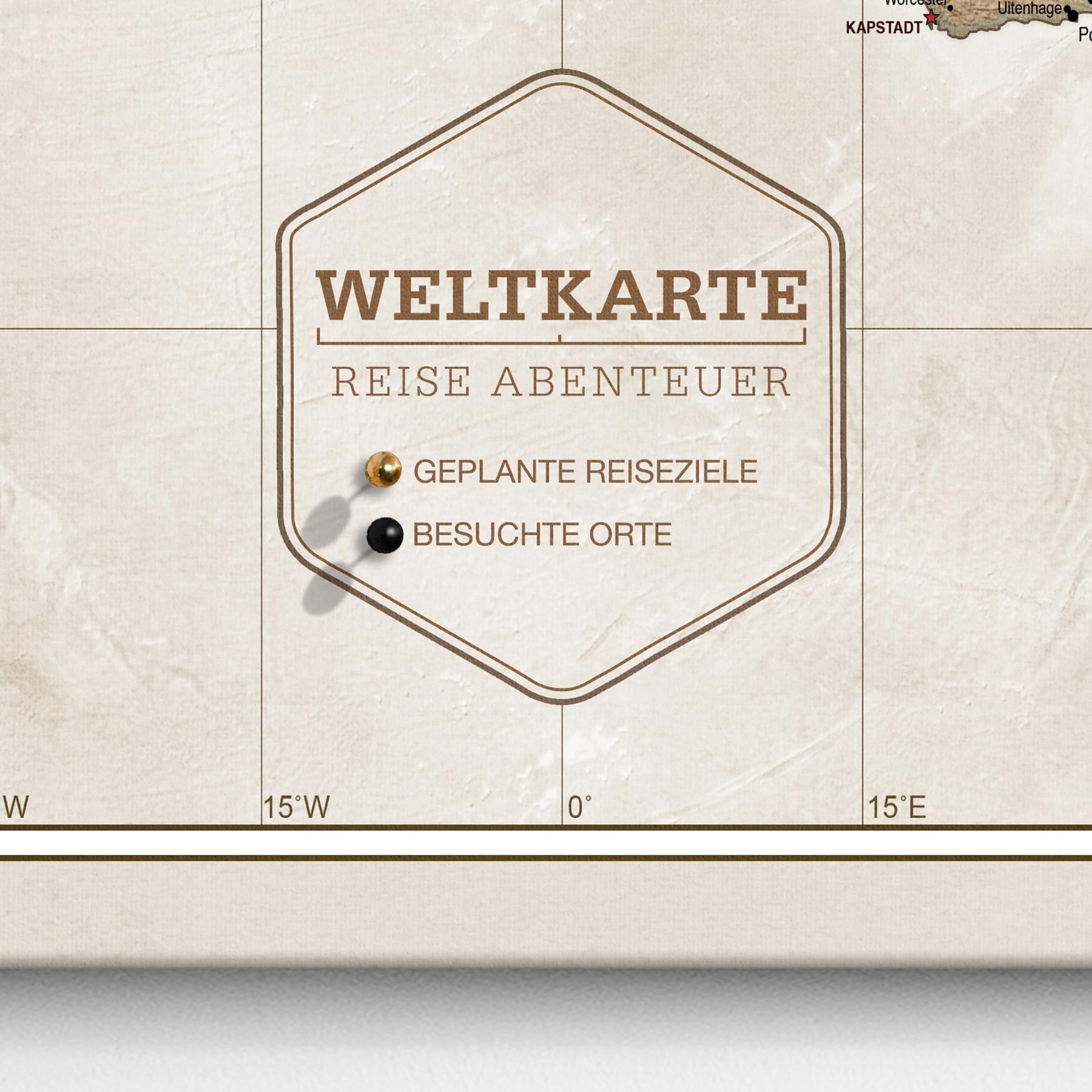 Hochwertige Canvas Weltkarte mit Kork-Pinnwand - Deutsche Beschriftung - Dekorative Wanddeko für alle Zimmer - Leinwandbilder mit Weltkarte Motiv (90x60 cm, Muster 16)