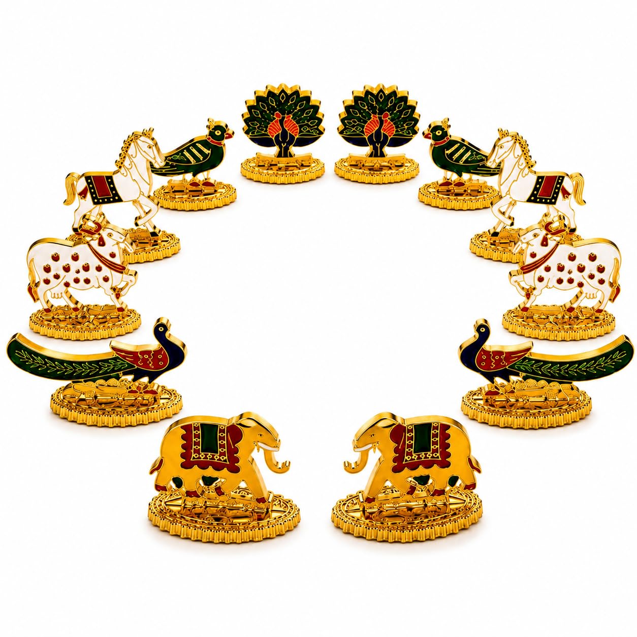 Salvus APP SOLUTIONS Laddu Gopal Toys Set, 12 Pcs | Bal Gopal Ji Miniature Toy Set with Elephant, Horse, Cow & Peacock for Kanha Ji Shringar, Mandir, Jhula & Janmashtami Decoration (Small Size)-picture-26