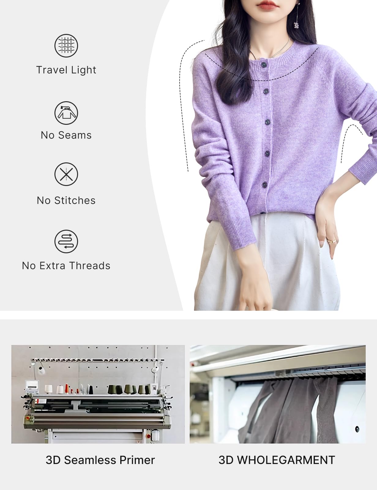 Chanyarn Cardigan Girocollo da Donna 100% Lana Merino Primavera Maniche Lunghe Senza Cuciture Maglia Cardigan Maglione