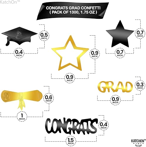 Miniatura 4 de KatchOn, Confeti de graduación negro y dorado 2025  Paquete de 1300  Confeti de graduación clase de 2025  Decoraciones de graduación negro y dorado