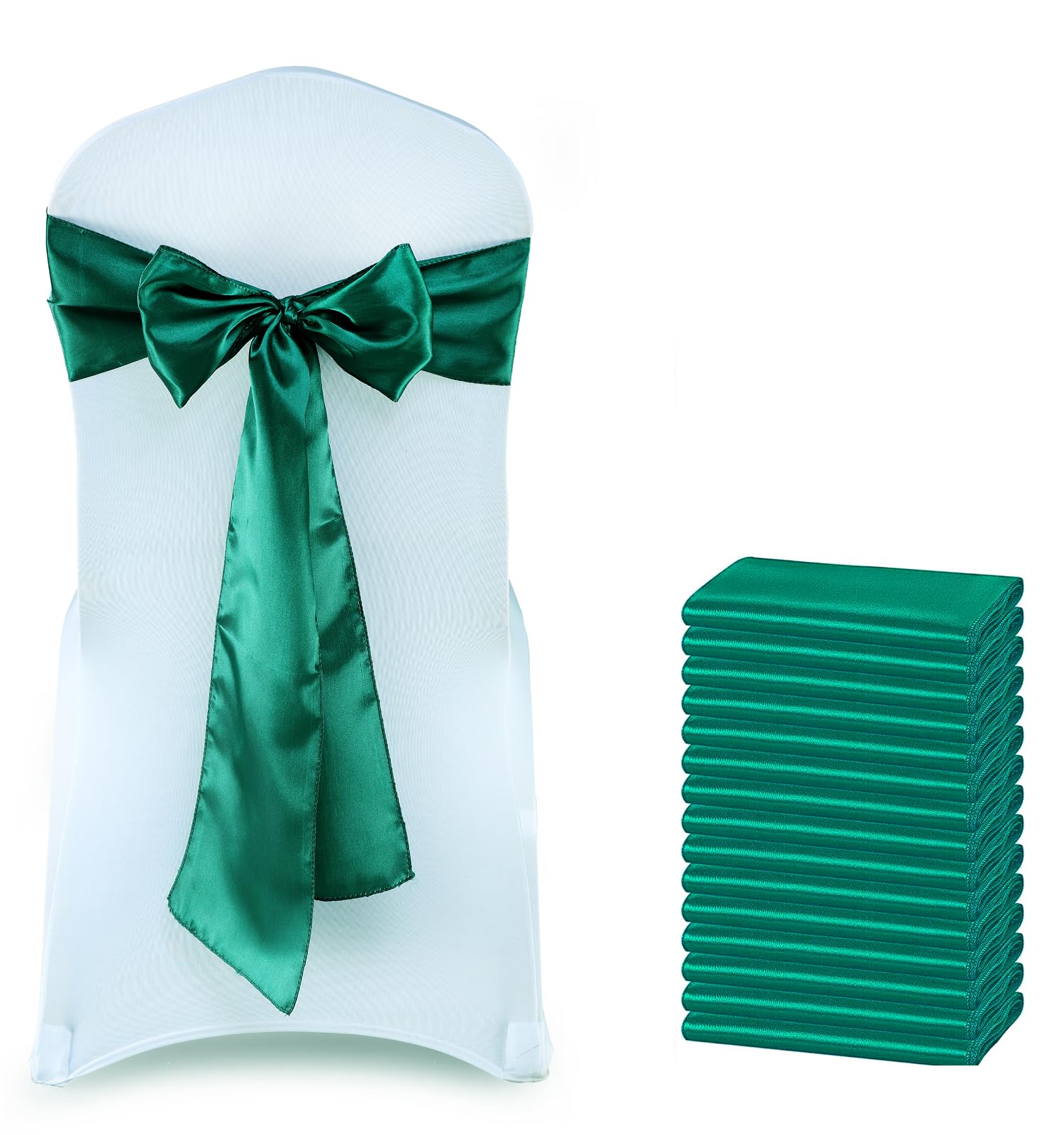 VDS Satin Chair Sashes Chair Cover Back Tie Sateen Bows Ribbon for Wedding Birthday Graduation Engagement Ceremony Event Party Banquet Venue Hotel All Dining Chair Decoration (200PC) (Emerald Green) — image 1