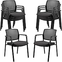 Vista 11 de CLATINA Silla de sala de espera negra con ruedas y respaldo de malla, sillas con brazos apilables con asiento de tela tapizado y soporte lumbar