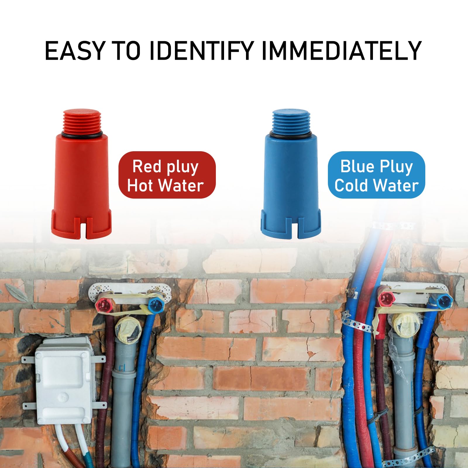 20er-Set Wasserrohr-Baustopfen 1/2 Zoll – 10x Rot + 10x Blau Mit Integrierter Dichtung – Kein Teflonband Nötig