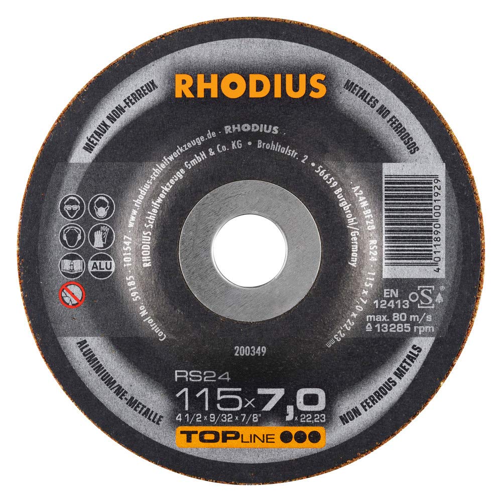 Rhodius RS24 - Discos de desbaste (115 x 7,0 mm, para metales de aluminio/NE, 25 unidades)