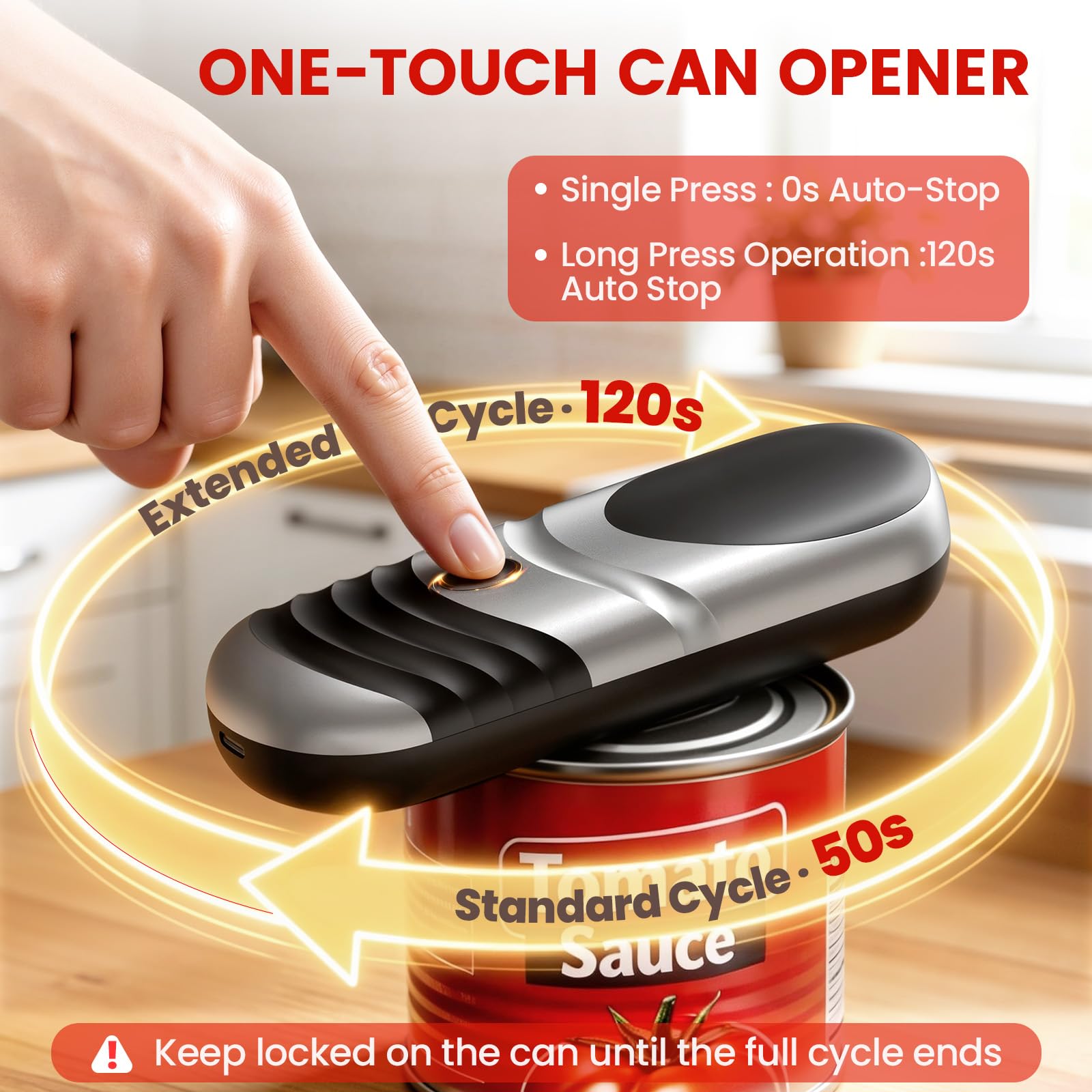 Apriscatole elettrico One Touch automatico per anziani, apriscatole ricaricabile con bordo liscio con chiusura magnetica, gadget da cucina sicuro per alimenti per mani artrite