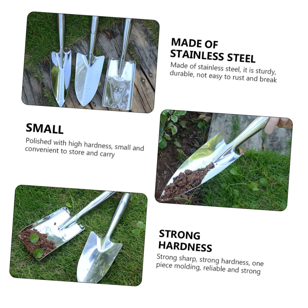 VICASKY 1Pc Stainless Steel Gardening Shovel Durable Ergonomic Hand Tool for Planting Transplanting Polished High Hardness Design Compact Convenient for Use