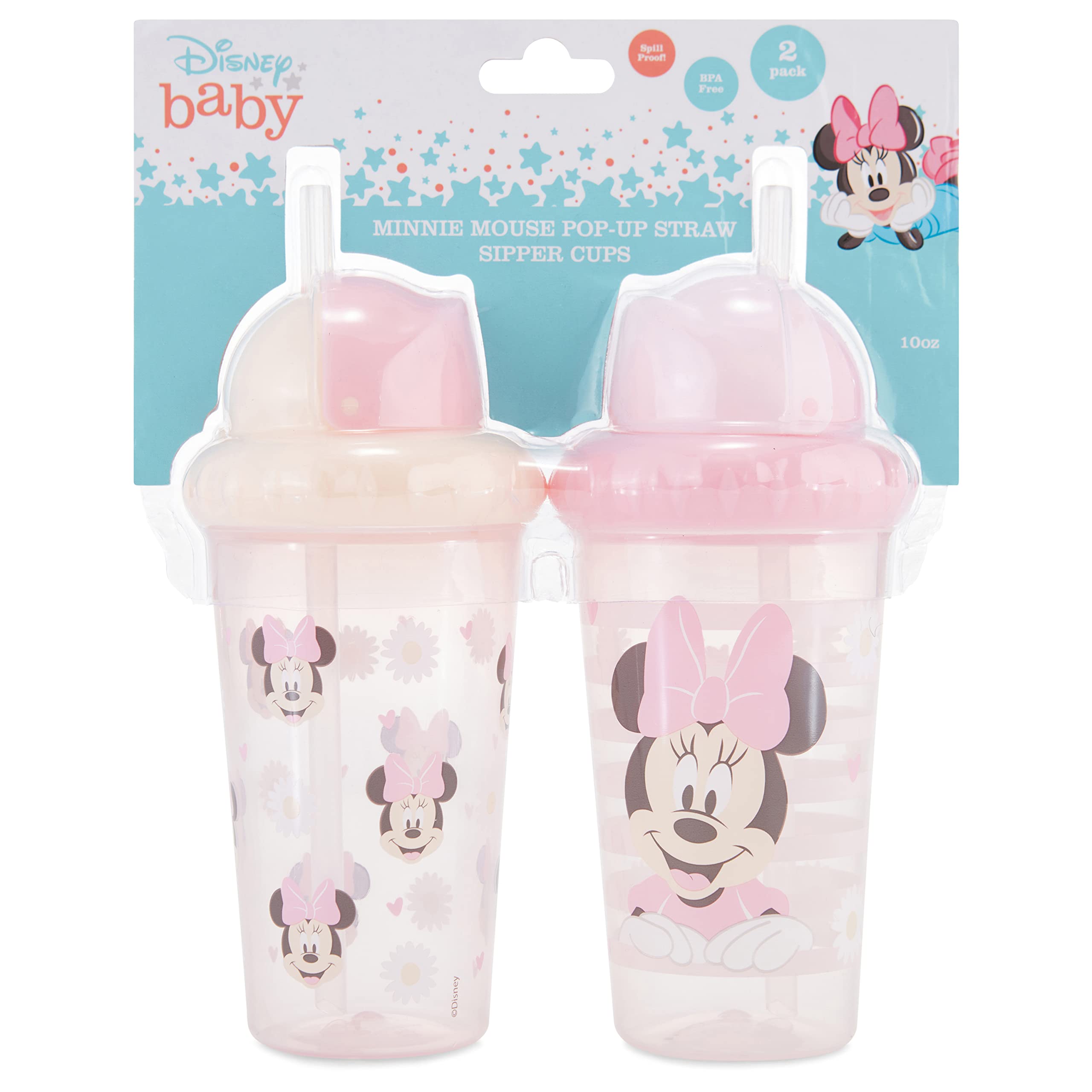 Disney Toddler Sippy Cups for Boys and Girls | 10 Ounce Sippy Cup Pack of Two with Straw and Lid | Durable Blue Leak Proof Travel Water Bottle for Toddlers