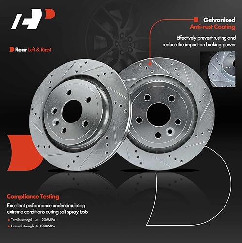 Miniatura 2 de A-Premium 11.89 inch (302.00mm) Rear Drilled and Slotted Disc Brake Rotors Compatible with Volvo Models - S60 2011-2018, XC70 2008-2016, S80
