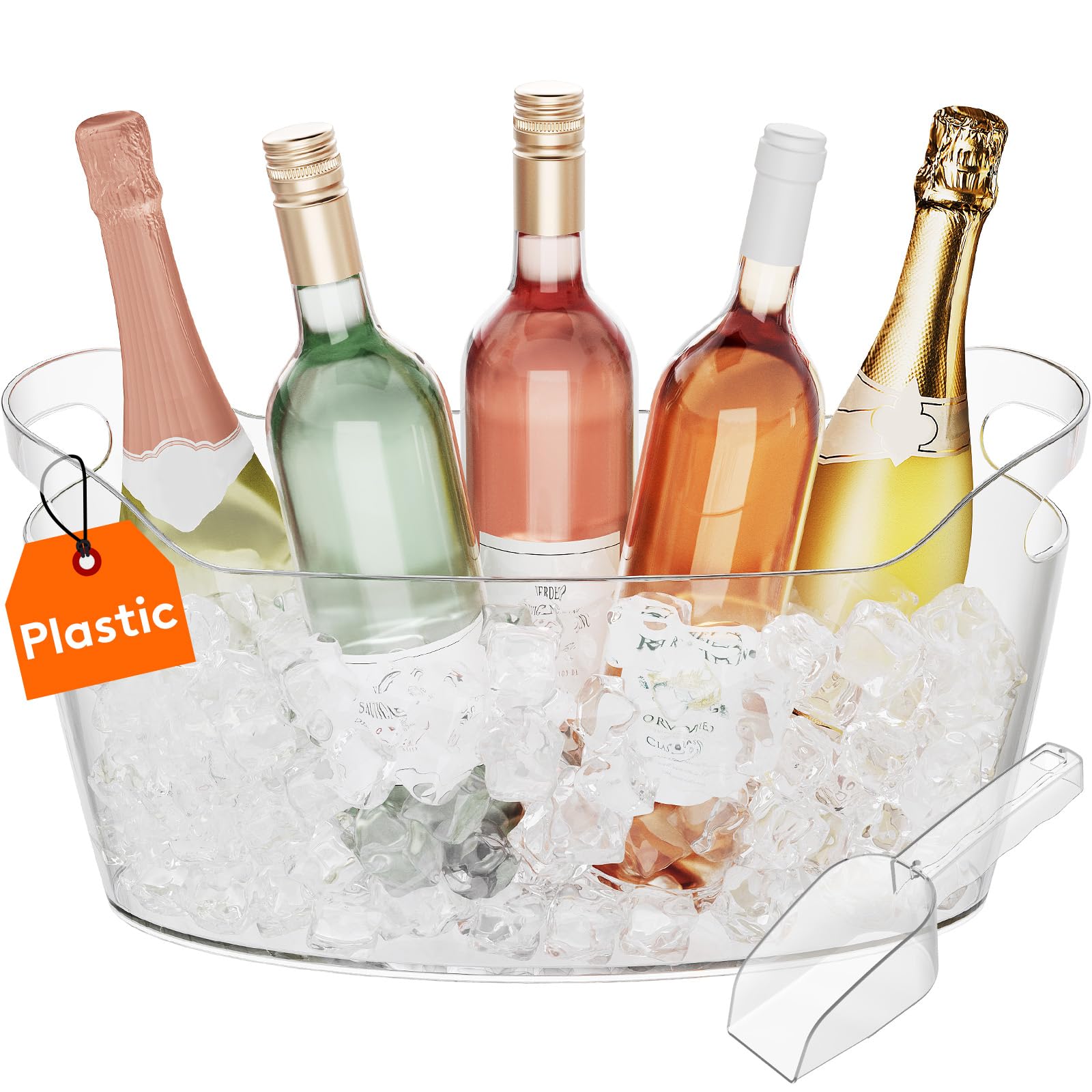 Lifewit 6.5L Ice Bucket for Parties, Portable Champagne Bucket for Cocktail Bar, Clear Plastic Drink Cooler for Beverage/Wine/Beer/Juice, Mimosa Bar Chiller Tub with Scoop 38 x18x20 cm/15x7x8" — image 1