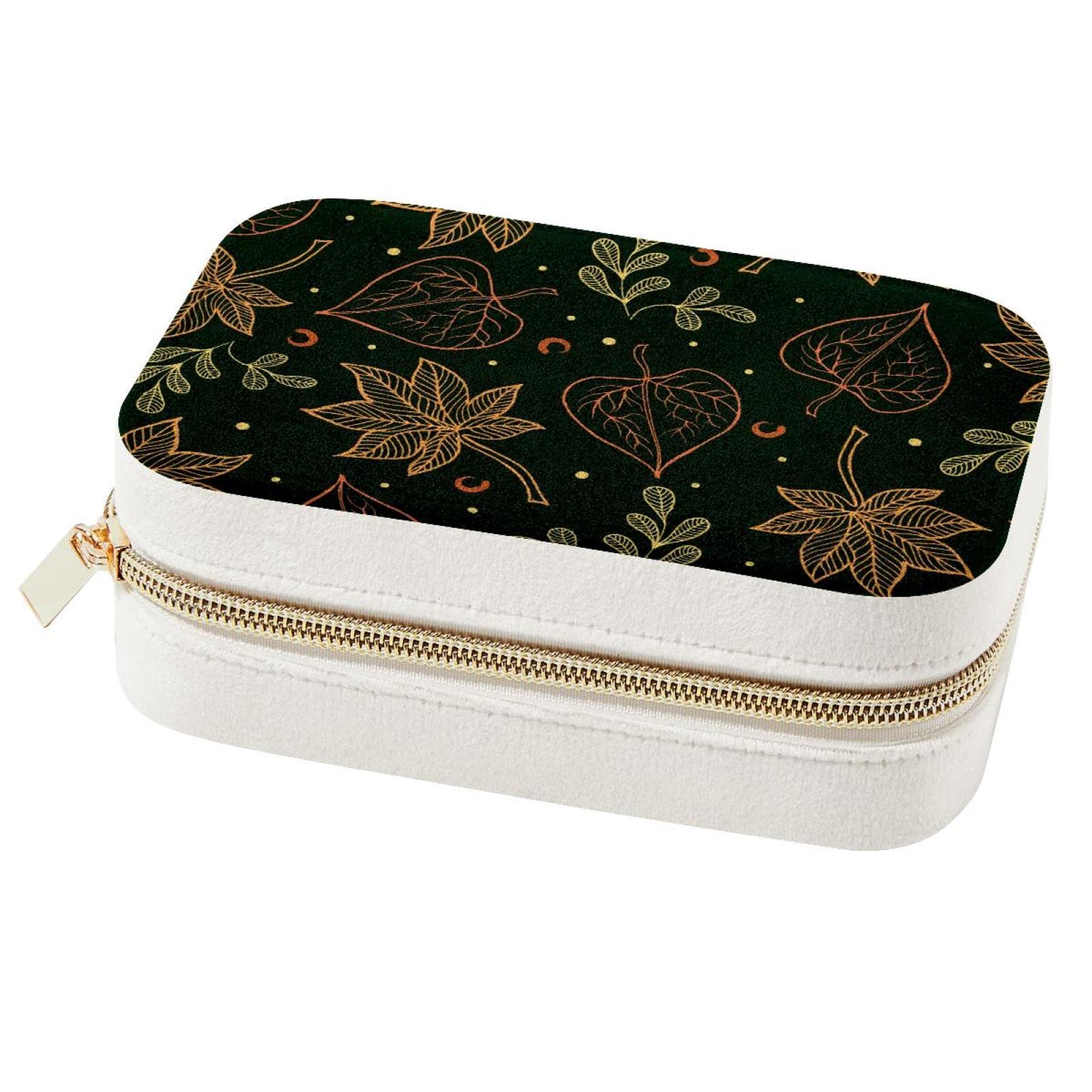 Boîte à bijoux de voyage portable haut de gamme, écrin vert foncé aux motifs d'automne