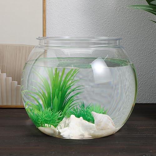 Miniatura 8 de POPETPOP Tanque de peces Betta transparente, tanque de peces redondo multifuncional, cuenco de terrarios resistente a caídas para peces dorados y