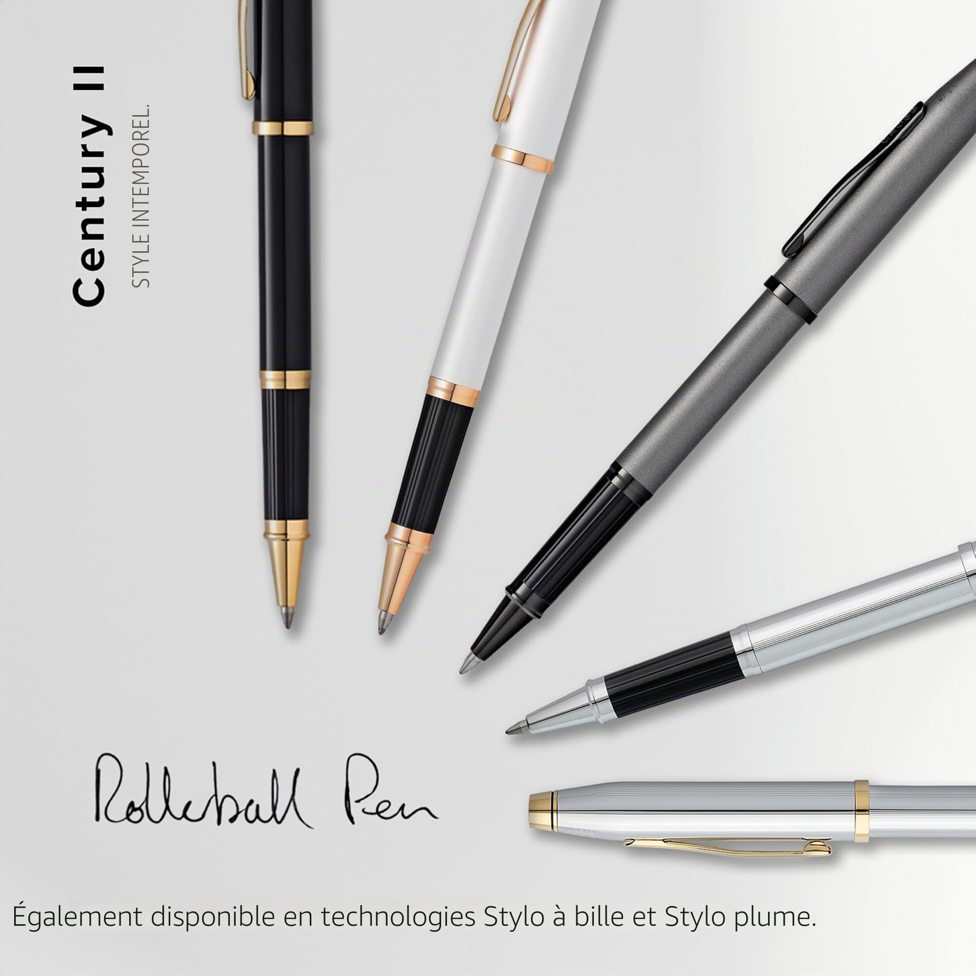 CROSS Century II - Stylo bille roller convertible rechargeable - Pointe medium - Chrome poli - Écrin classique et recharge incluse