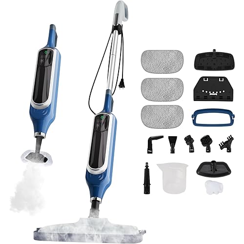 12 in 1 Steam Mop, Detachable Handheld Steam Cleaner for Home, 23FT Cord, for Hardwood Floor Cleaning, Tile, Carpet, Furniture, Clothes, Windows, Blue