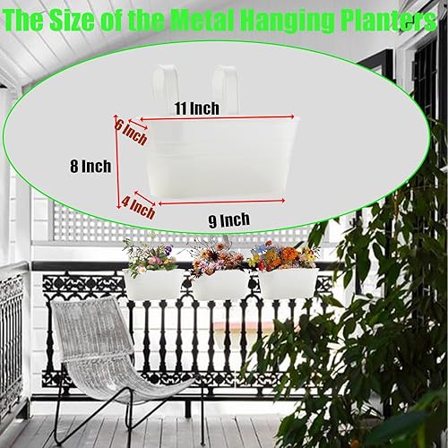 Miniatura 9 de Macetero colgante de metal con ganchos desmontables, macetas para ventana, barandilla, soporte para macetas, macetas colgantes para balcón al aire