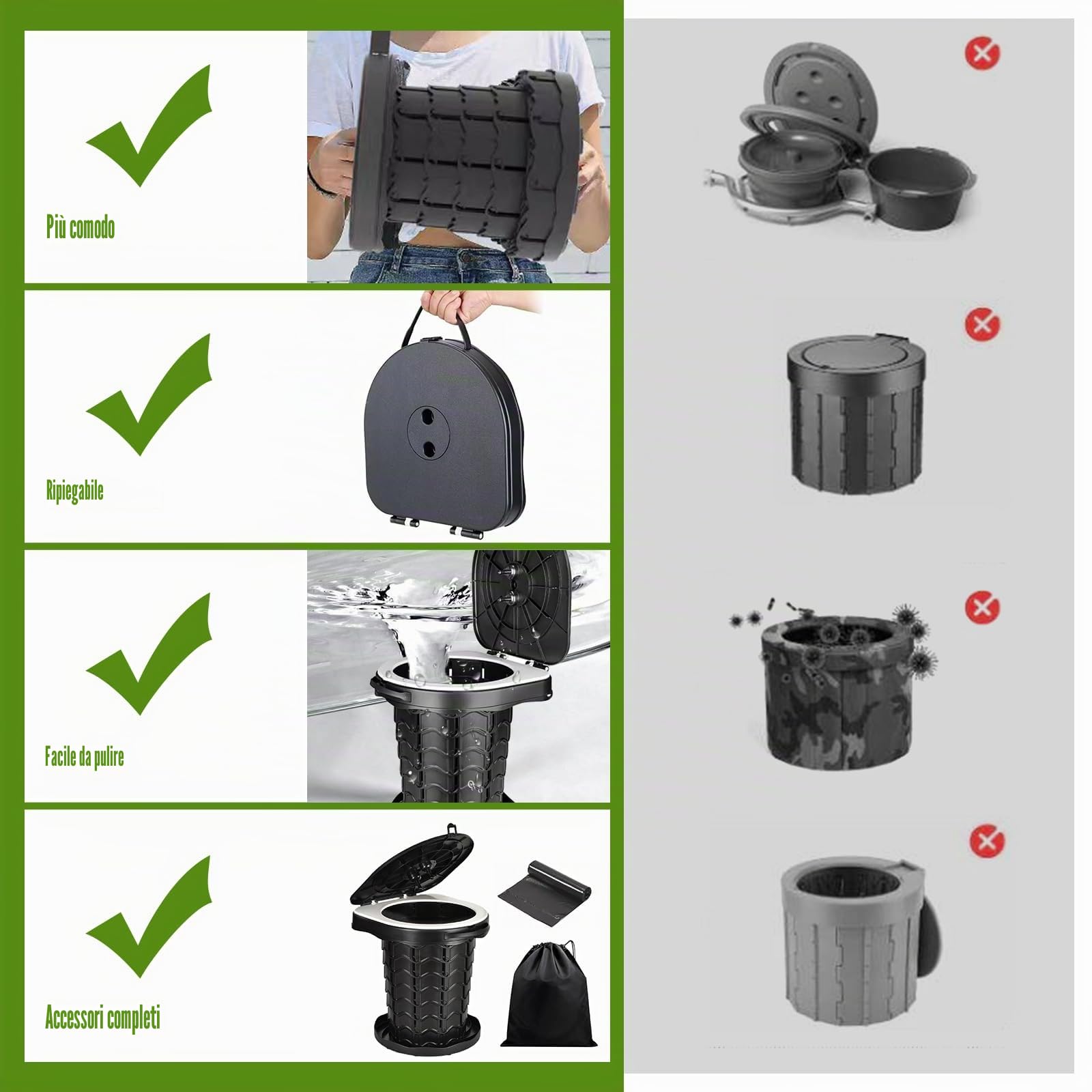 WC Portatile Adulti, 220kg Toilette Portatile Pieghevole, Gabinetto Portatile Adulti con 10 Sacchetti per WC Campeggio, Water Portatile Adulti per Campeggio, Escursionismo, Pesca, Viaggio