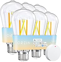 OREiN Matter Smart Edison Bulbs 6Pack ST19 E26, 800LM Tunable White 2700K-6500K, Alexa Google HomeKit SmartThings Remote Control
