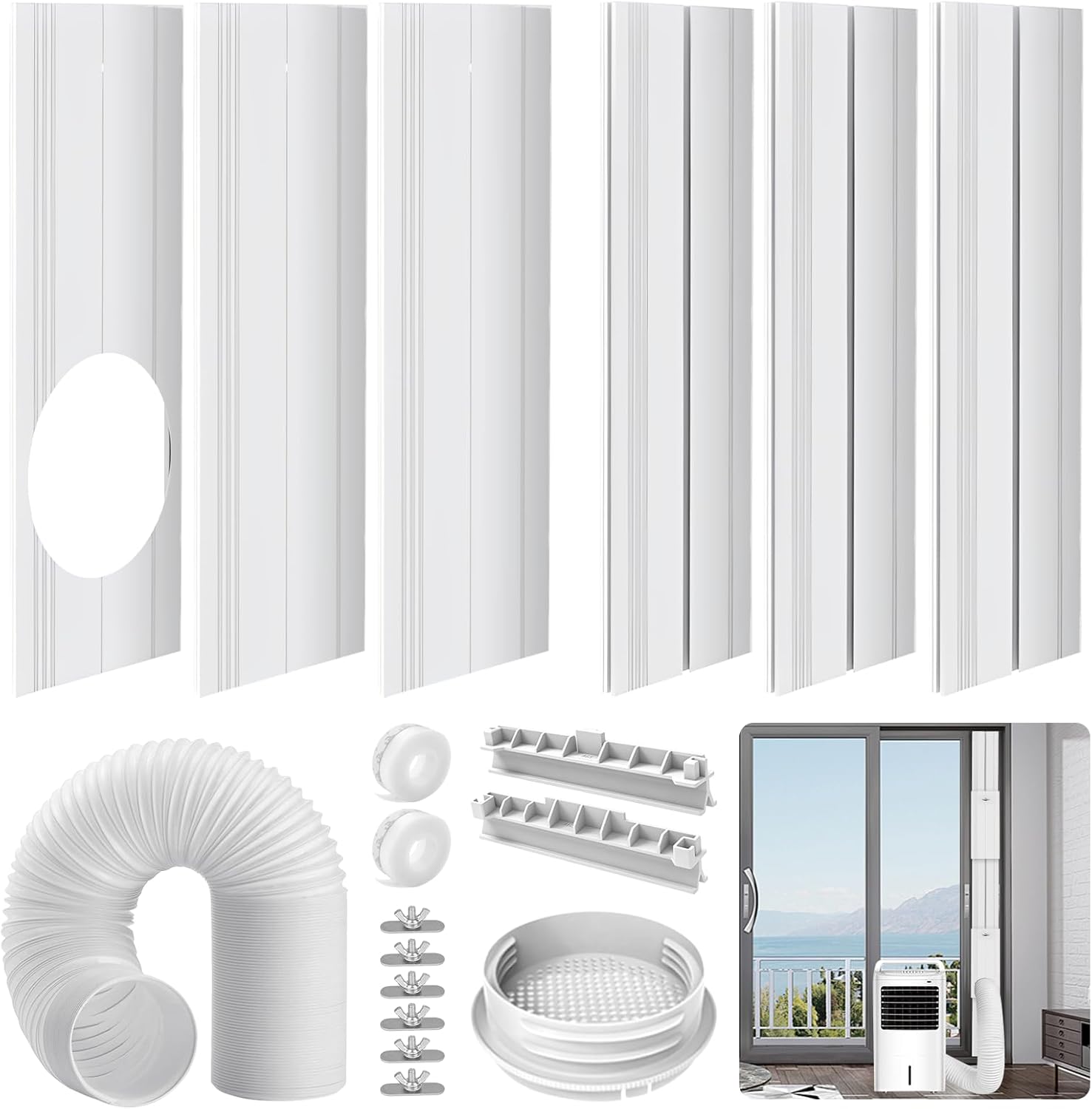 Portable Air Conditioner Sliding Door Vent Kit - Adjustable Length up to 90 Inches, Universal Balcony Seal Plate Set for 5.1" & 5.9" Diameter AC Exhaust Hose