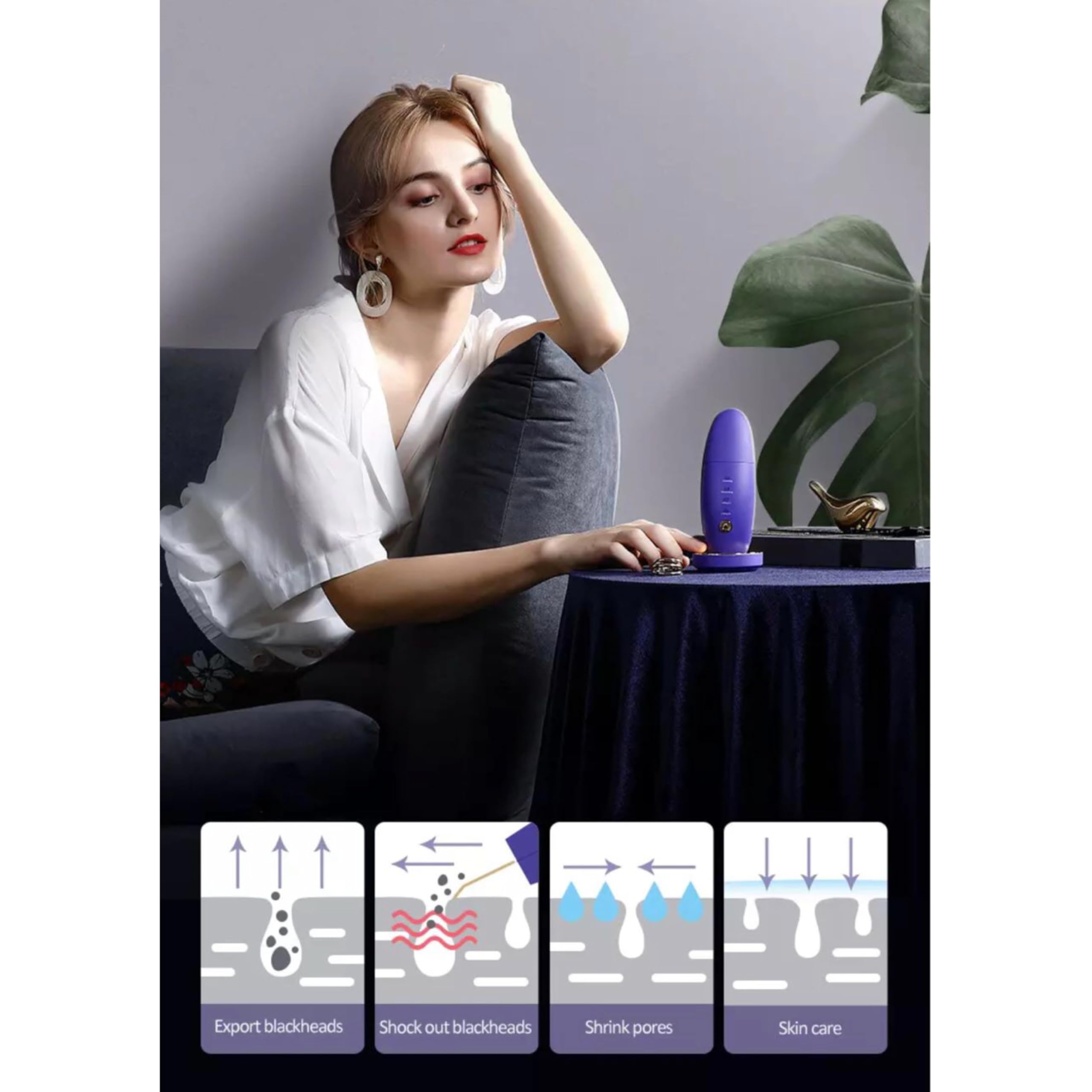 Lalano´S Cosmetics Golden Skin Scrubber - Pulitore per viso ad ultrasuoni, spatola dorata 24 K, EMS Lifting, tecnologia ionica, terapia a LED, rimozione punti neri e pulitore per pori, senza fili