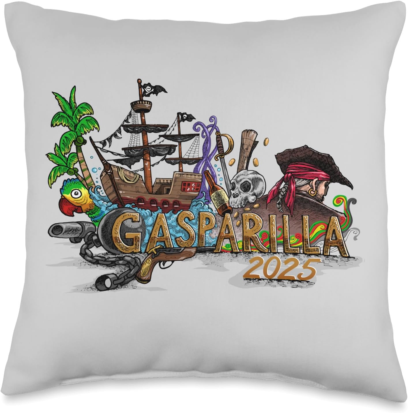 Gasparilla Pirate Ship 2025, Tampa FL Pirate Festival Throw Pillow