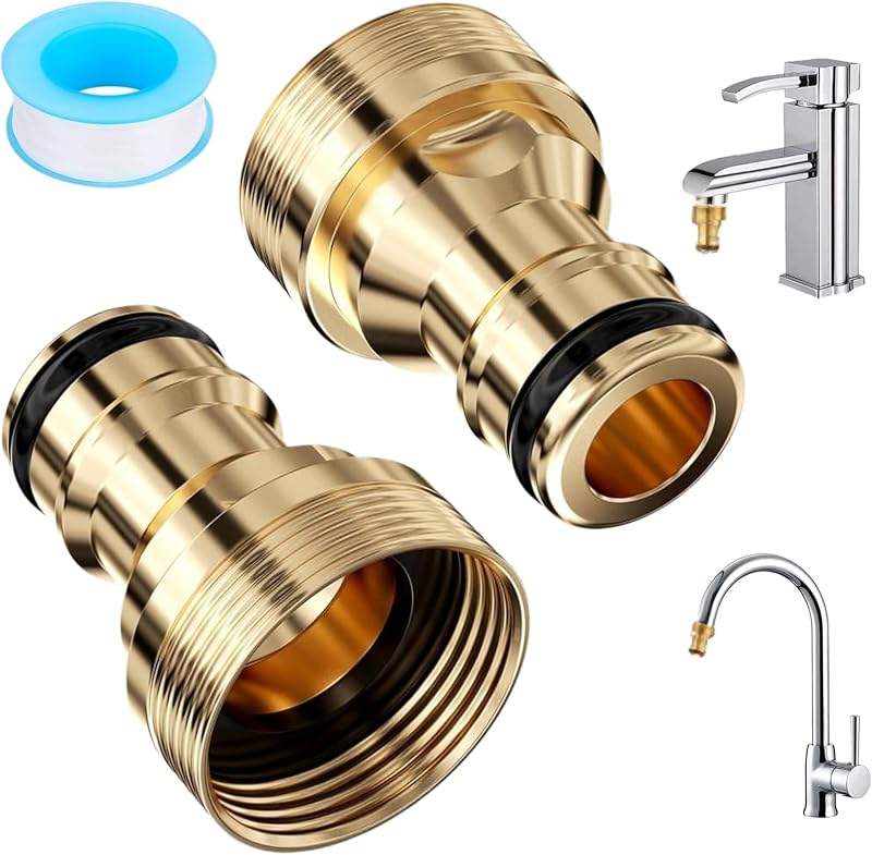 2 Adaptateurs Robinet Tuyau Arrosage en Laiton, Raccord Rapide Universel 22mm 24mm, Adaptateur Robinet Cuisine pour Tuyau d’Arrosage Jardin