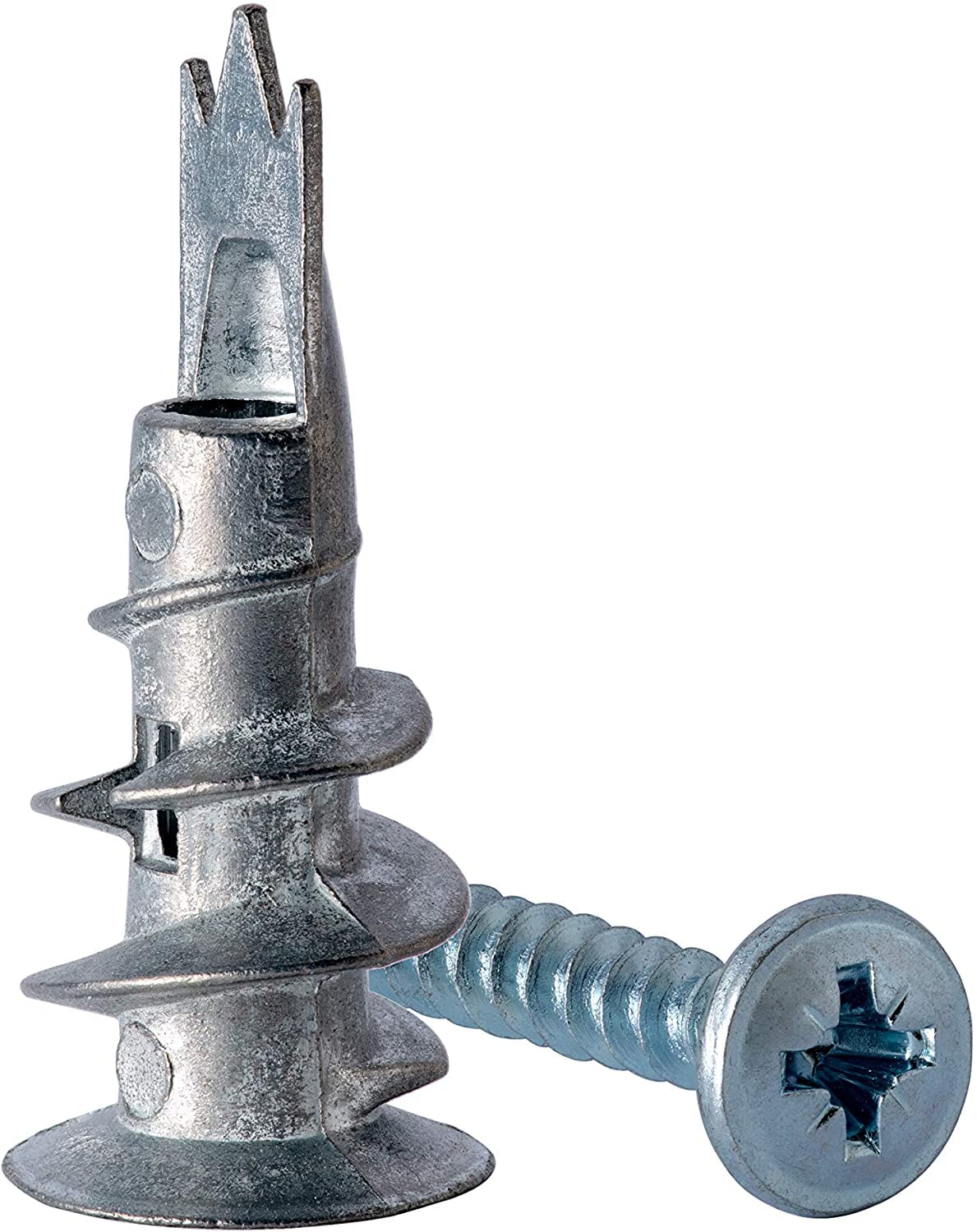 Metal Driva Plasterboard Fixings Pack of 10 Rawl Plugs and Screw Set Metal Self Drilling Plasterboard Fixing Heavy Duty Drywall Anchors for Picture Hanging Mirror Hanging.