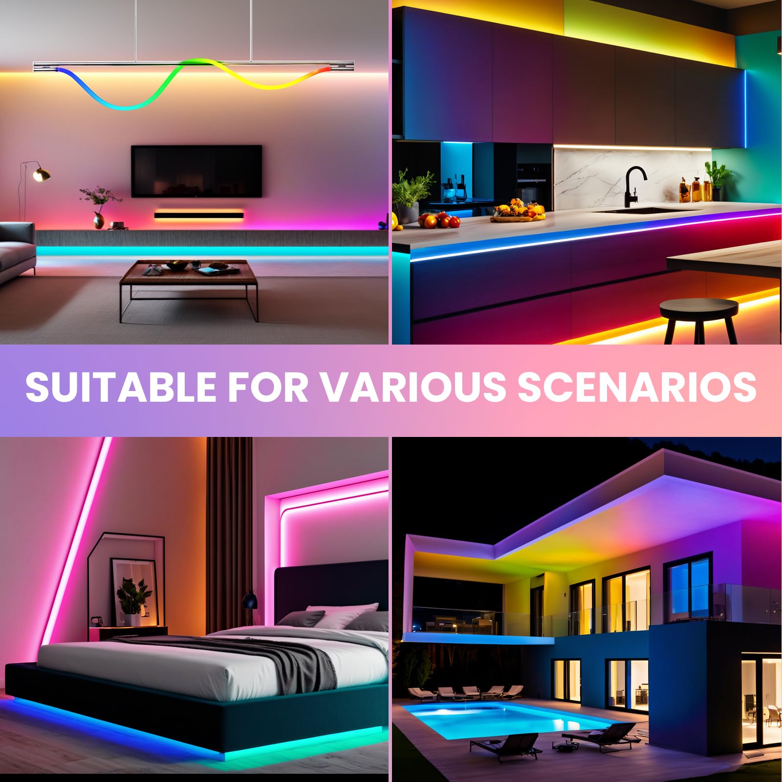 KISUFU Neon Striscia LED 5M, USB 5V RGB LED WS2812B, Impermeabile Neon LED Strisce Silicone con APP e Telecomando, Striscia Flessibile per la Decorazione, Esterna, Soggiorno, Camera da Letto