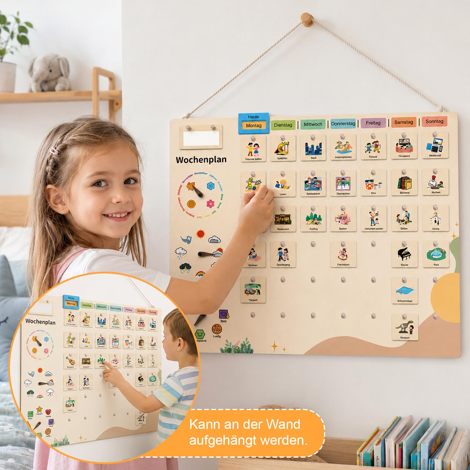Planner Settimanale Bambini Montessori in Legno con Carte Attività