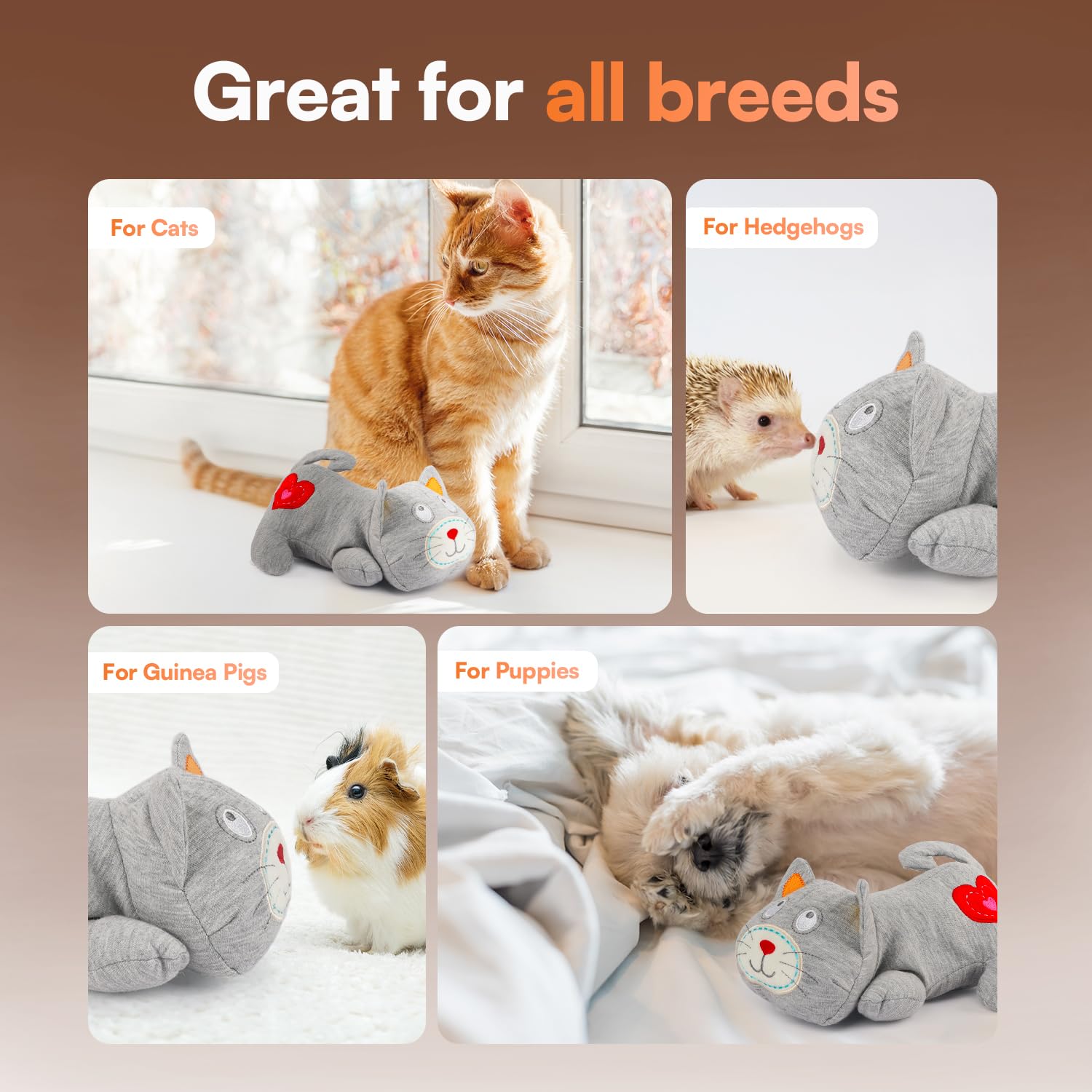 ALL FOR PAWS Peluche a forma di cuore battuto con borsa calda, morbido giocattolo per gattini, giocattolo imbottito per separazione, sollievo dall'ansia e aiuto per il sonno