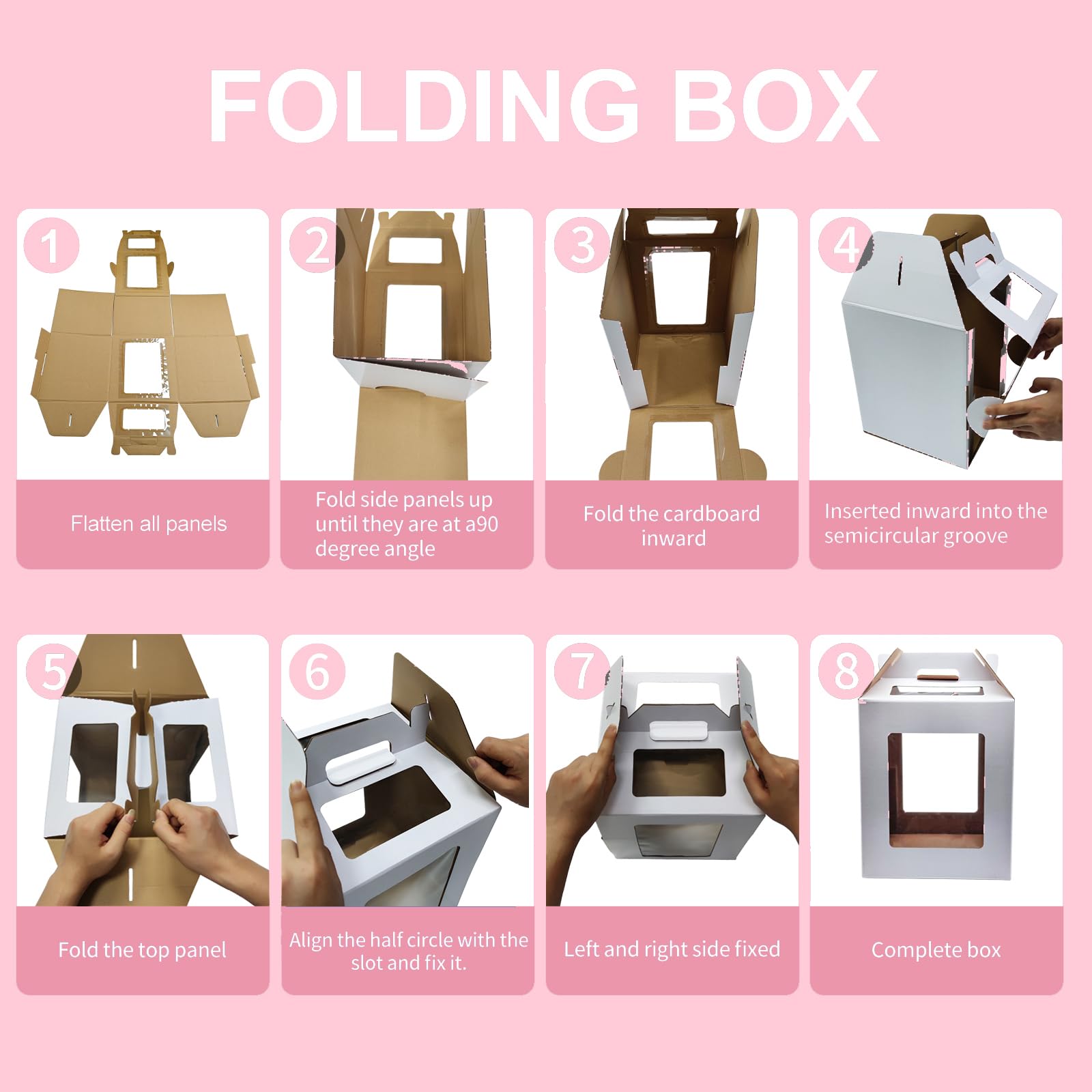 KBG Cajas altas para tartas de 12 x 12 x 14 y 14 x 14 x 16 pulgadas con ventana y asa, desechables, grandes, escalonadas, para pasteles de nivel de 12 y 14 pulgadas