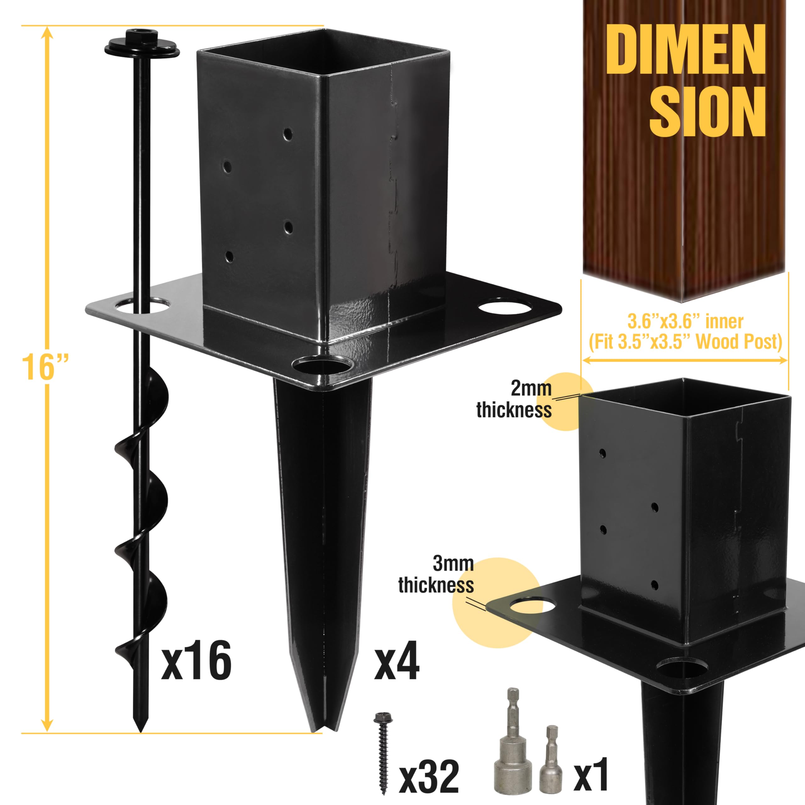 Amazon.com: LADECH 16″ No-Dig 4×4 Ground Spike Post Anchors