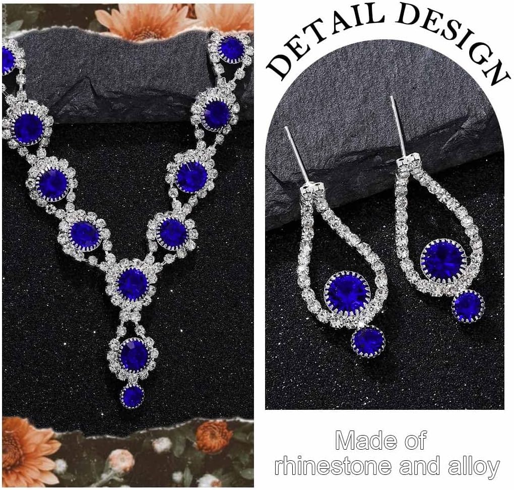 ACEDRE Rhinestone Bridal Wedding Jewelry Set Royal Blue Crystal Necklace Earrings Bracelet Sets for Women - Image 6