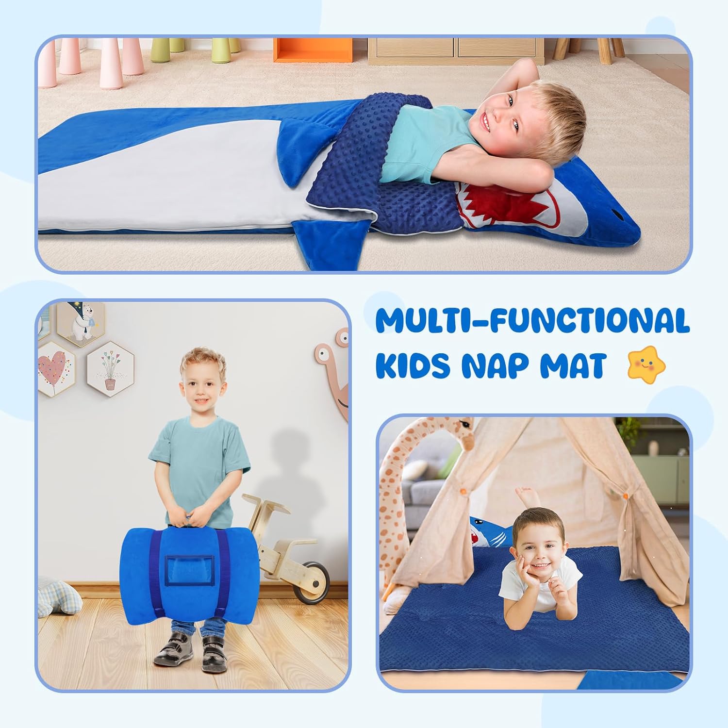 Kids Sleeping Bag Soft Plush Toddler Nap Mat with Pillow for Boys Girls Large 67 * 27.5 Inch Sleeping Mat for Daycare Preschool Kindergarten