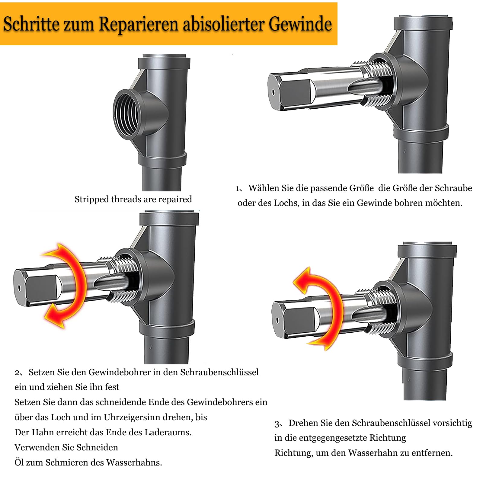 Set Rubinetti per Tubi, 2 Pezzi Maschi a Tubo Estrattore Viti, Rubinetto da 1/2 pollice, Rubinetto per Tubi con Filettatura Interna da 3/4 di pollice, Rubinetto per Incisione