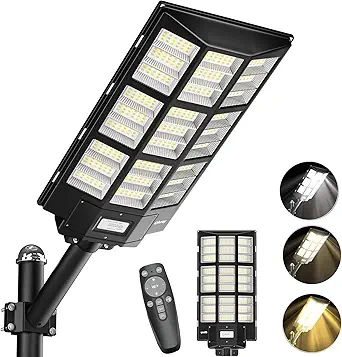 Ofuray 3400W Solar Street Light Outdoor-3000K/4000K/6500K Dimmable Outdoor Solar Light, 328000LM IP67 Solar Parking Lot Lights Commercial Dusk to Dawn with Remote Control for Yard,Residential