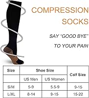Vista 2 de Double Couple 7 pares de calcetines de compresión de cobre para hombres y mujeres 20-30 mmHg medias altas hasta la rodilla