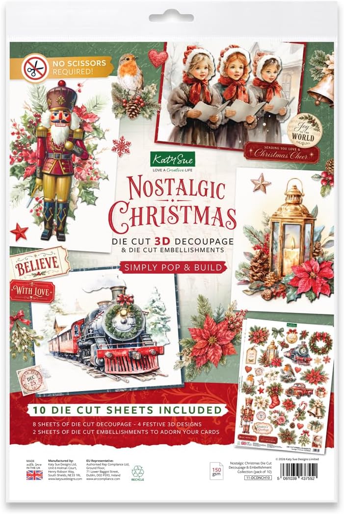 Katy Sue Nostalgic Christmas Paper Tole 3D Die Cut Decoupage, 10 Sheets