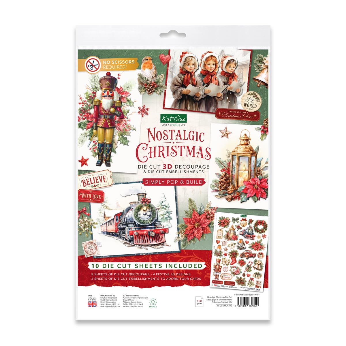 Katy Sue Nostalgic Christmas Die Cut Decoupage Collection, 10 Sheets