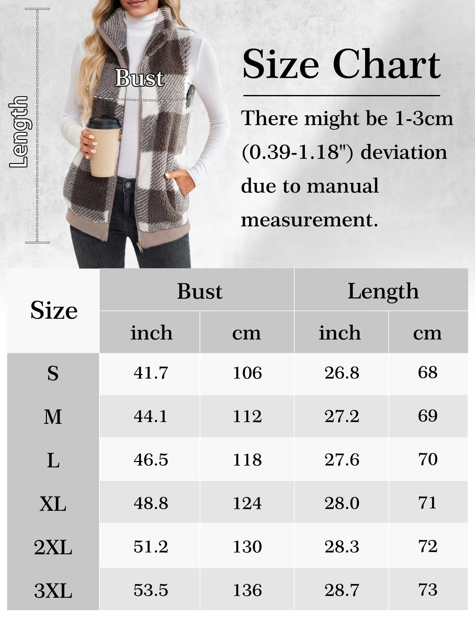 Maeau - Gilet à Carreaux Femme Polaire Sans Manches Manteaux Polaire Zippé Veste en Peluche Chaud Léger Gilet Slim Décontractée Automne Hiver avec Poche - Kaki - XL