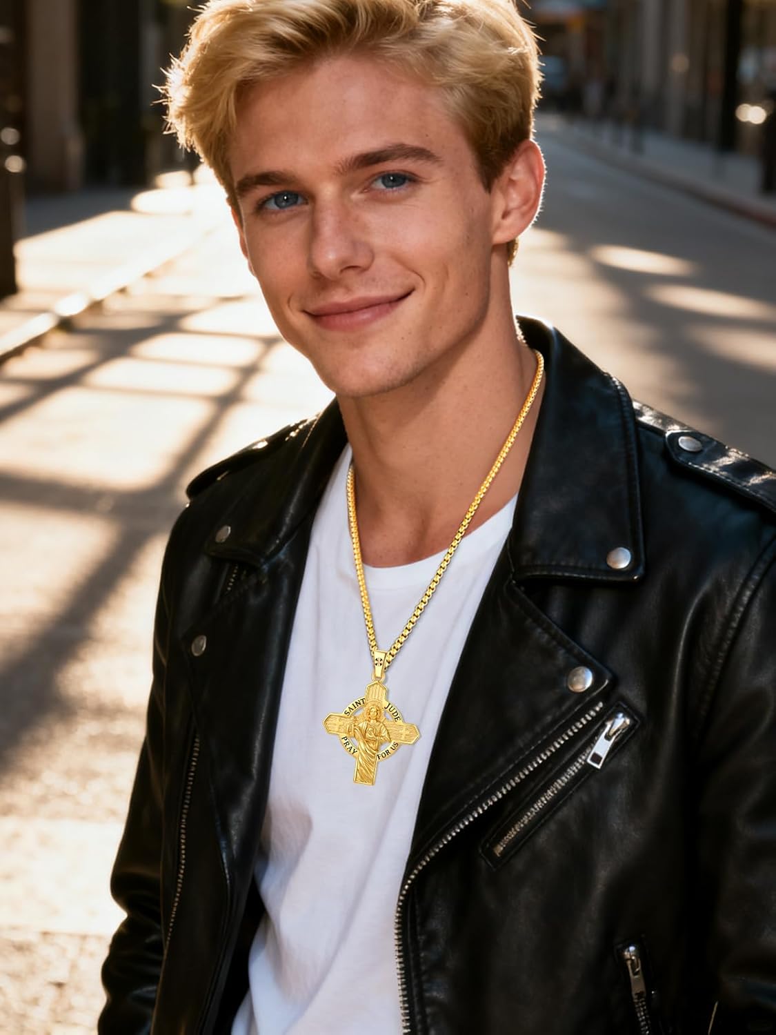 St Jude Necklace S925 Sterling Silver San Judas Necklace for Men and Women Catholic Jewelry 24K Gold Plated - Image 3