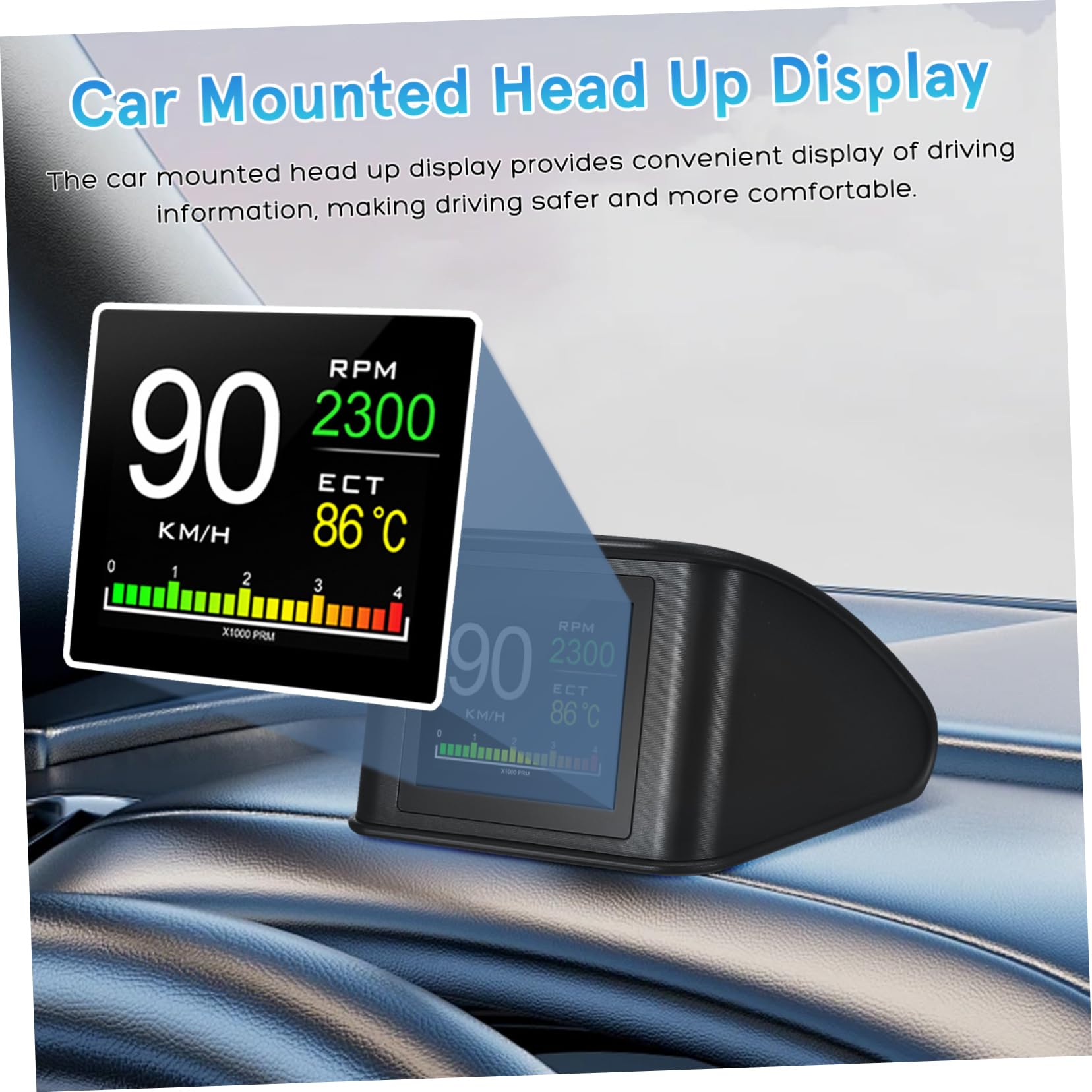 KOMBIUDA Tachimetro Digitale per Auto con Display Hud Portatile in Abs e Pc, Monitor Velocità per Viaggio e Guida a Lunga Distanza, Sicurezza Migliorata e Schermo Lcd Chiaro