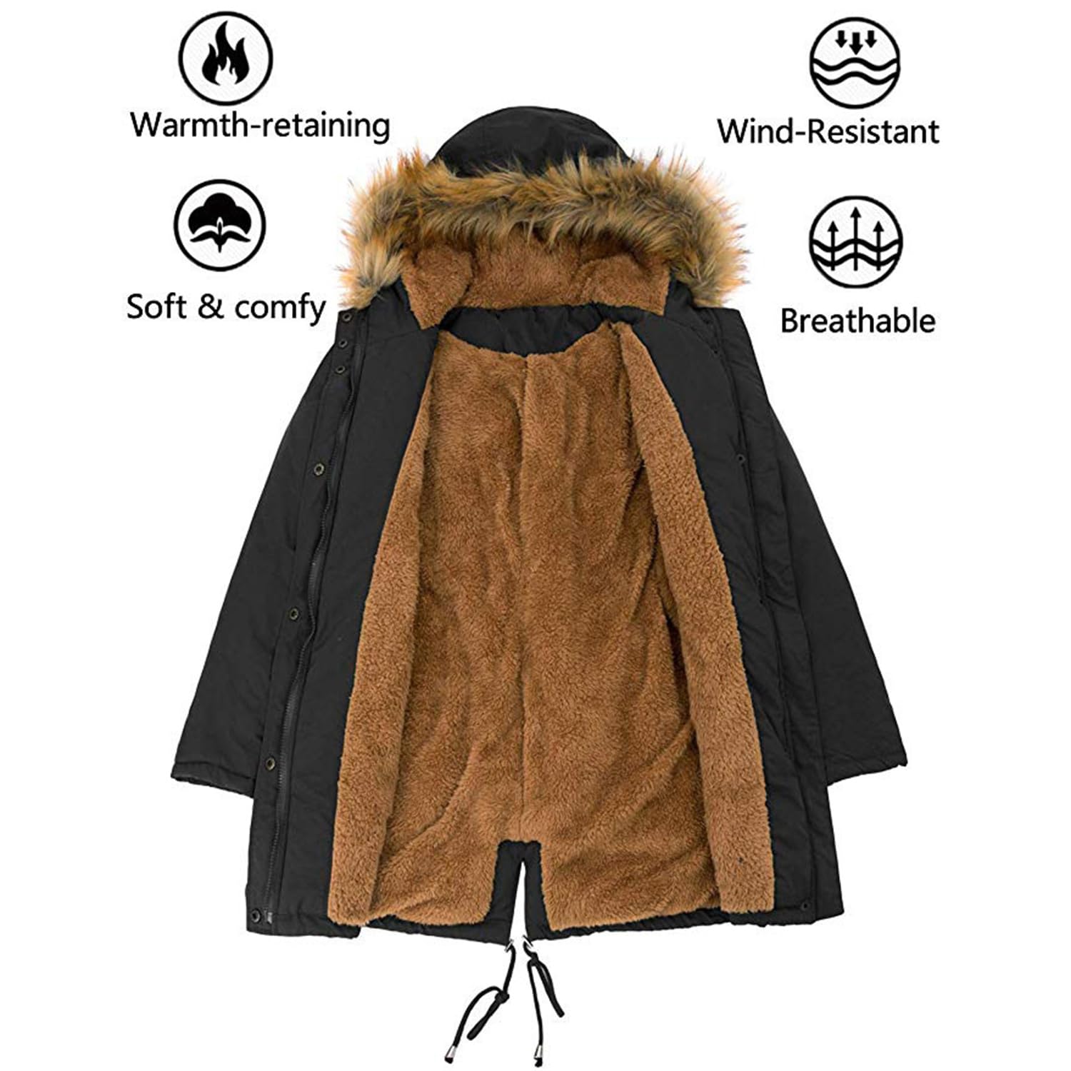 Générique Femmes hiver long à capuche Sherpa doublure parka manteau thermique ajustement serré