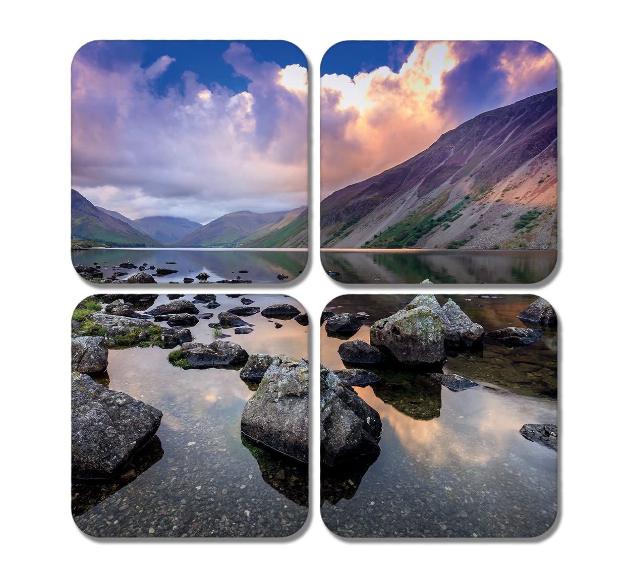4 x Square Lake District Coasters - Valley Tranquil River England Travel UK GB Jigsaw Gift #78299