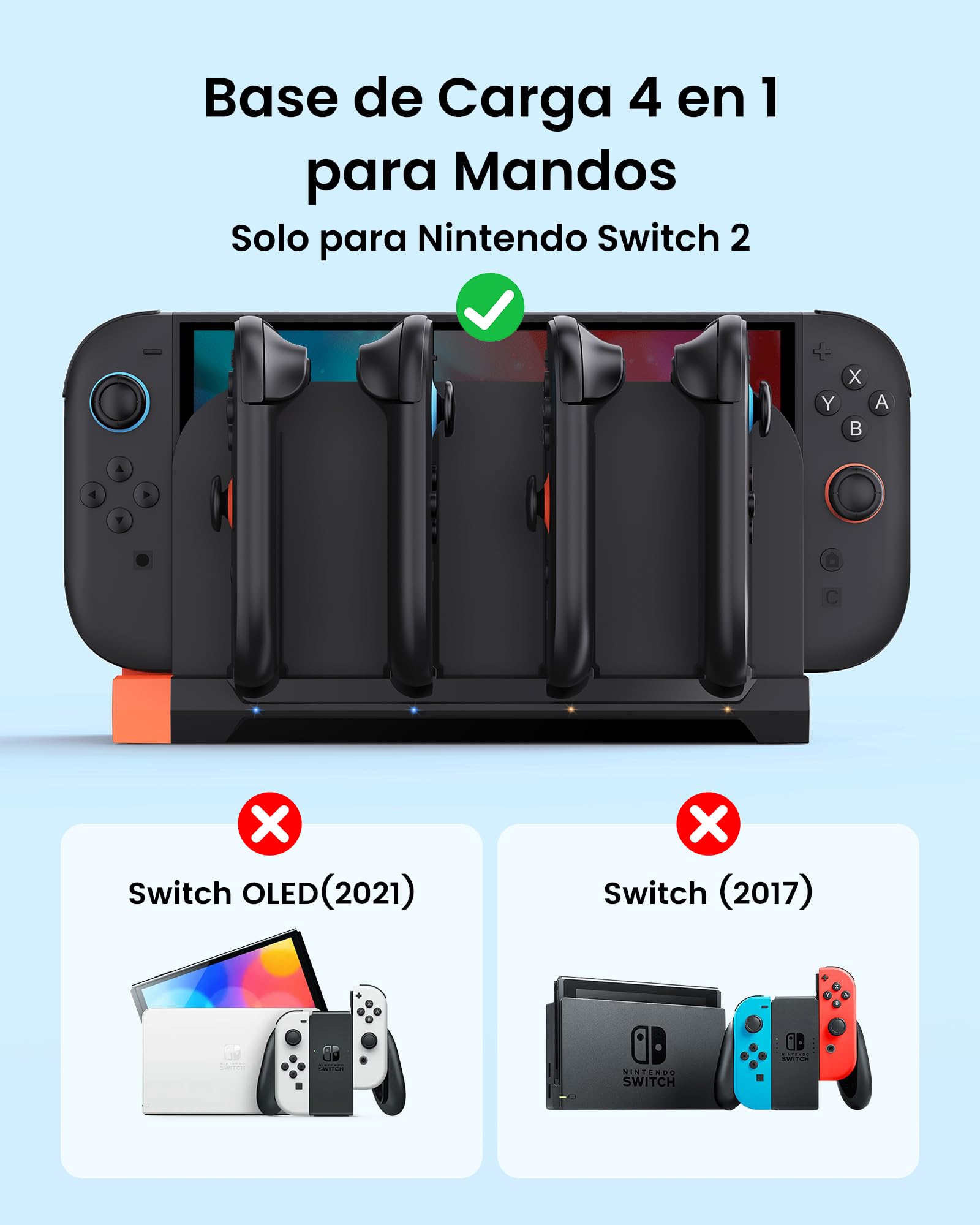 TRANSNOVO Quad Joycon - Base de carga inalámbrica para Switch 2, controlador de 4 puertos, estación de carga rápida Joycon con diseño magnético, indicadores LED, accesorio indispensable para jugadores