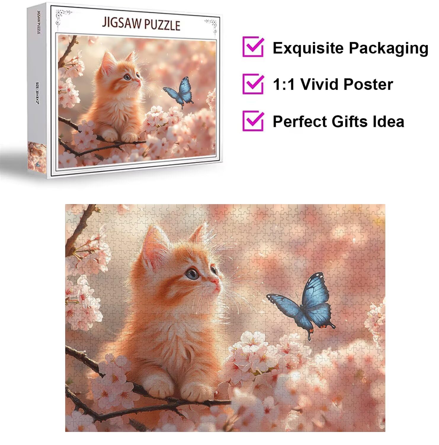 Puzzle dla dorosłych 2000, kot kwiat wiśni, 99 x 70 cm, n-522